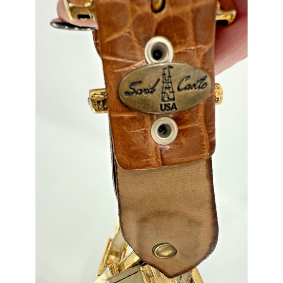 Vintage RARE 1990’s SAND CASTLE Studded Brass  Leather Rhinestone 1.25\